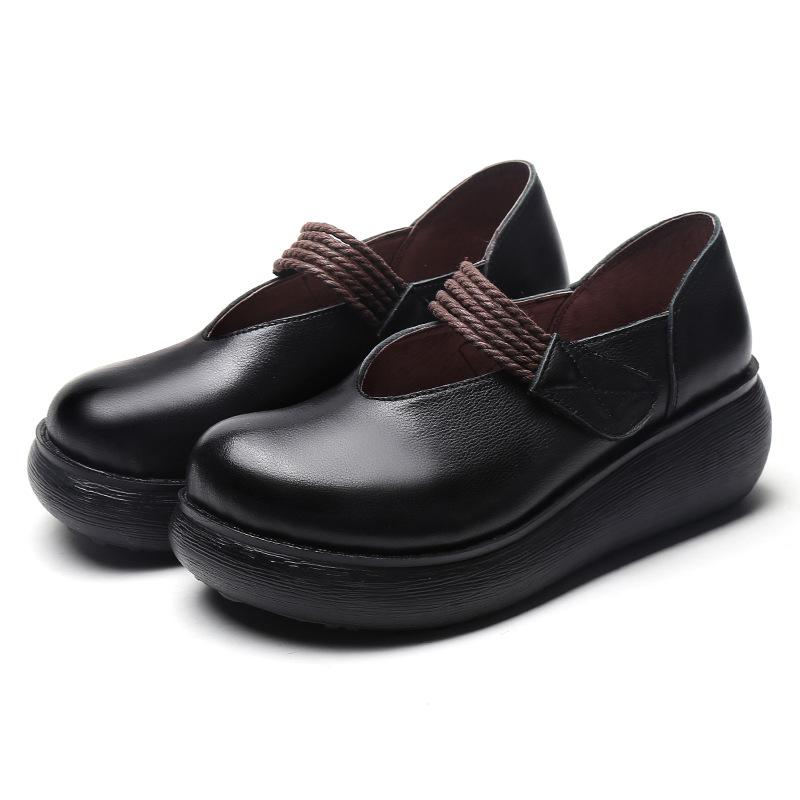 Fashion GKTINOO Genuine Leather Flat Platform Shoes For Women Retro Thick Heel Wedges Handmade Casual Shoes Leisure Ladies Platform Shoe
