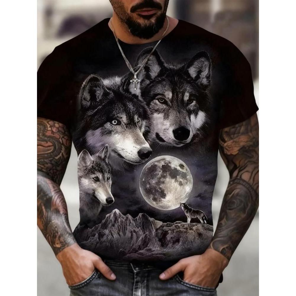 Summer fashion street short sleeved 3D digital printed animal men's T-shirt, oversized loose casual street hip-hop
