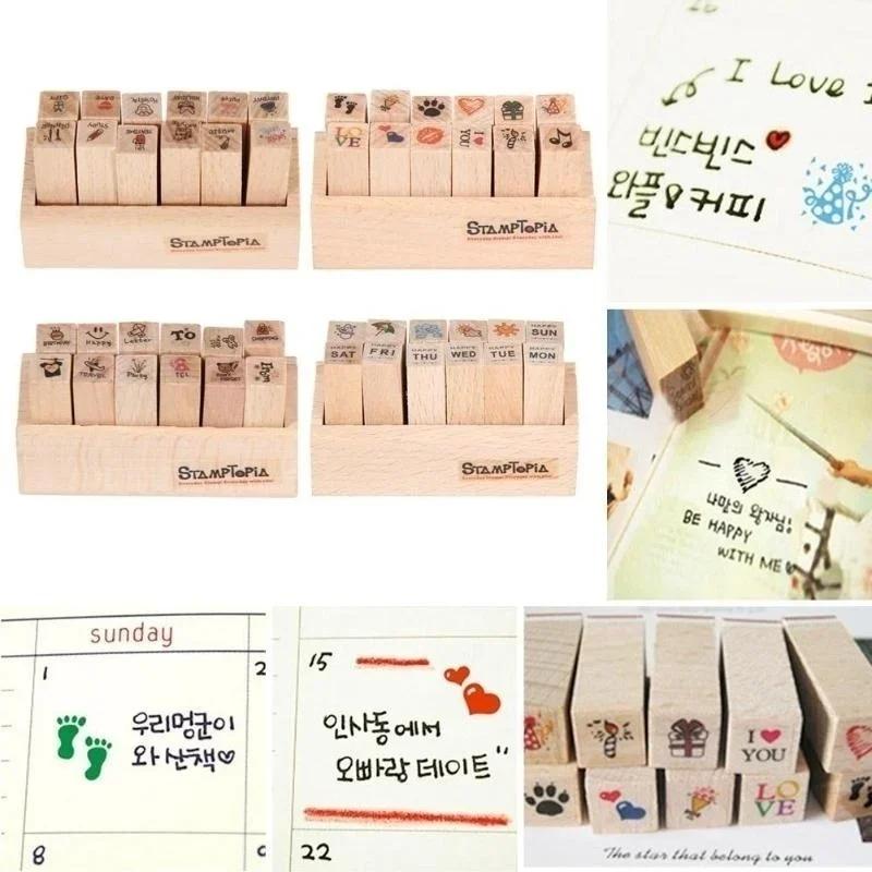 12pcs/Set Vintage Weather Diary Stamps DIY Wooden Assorted Stamps for Scrapbooking Stationery School Supplies