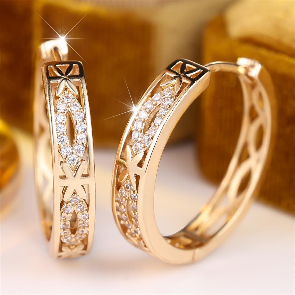 Geometric Stone White Zircon Vintage Hollow Hoop Earrings For Women Trendy Gold Color Ear Buckle Wedding Jewelry Versatile Gifts