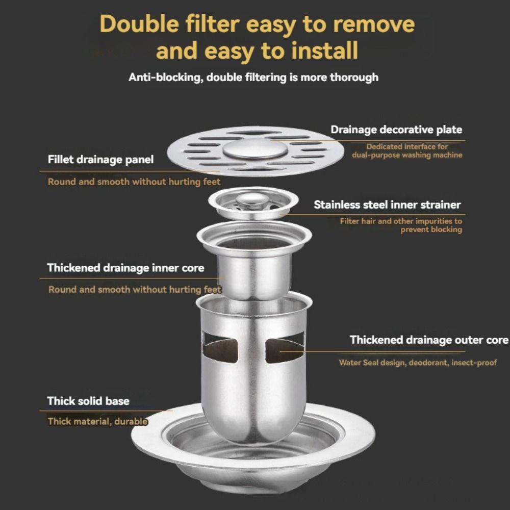 Stainless Steel Round Sink Strainer Cover Hair Catcher Sink Drain Plug  Bathtub