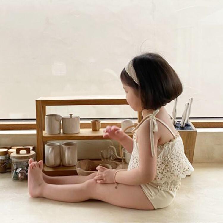 2025 Summer Korean Girls' Lace Trim Cutout Swimsuit