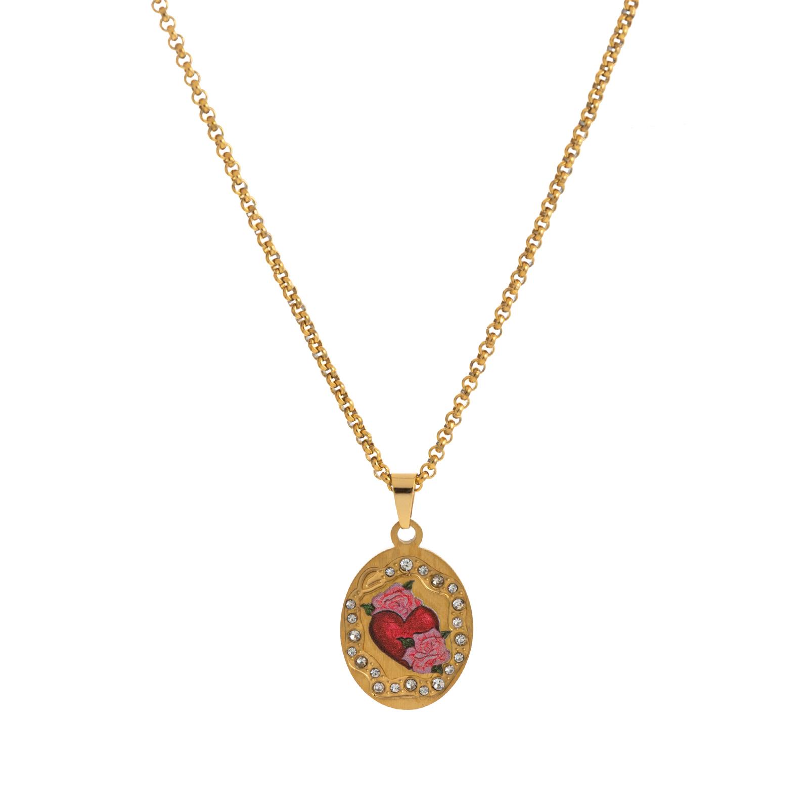 Stainless steel painted butterfly dragonfly pomegranate snake oval diamond necklace with fashionable gold plating 45cm