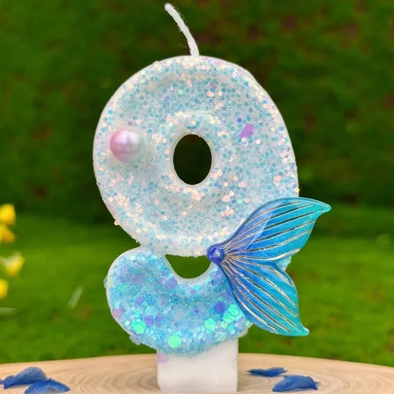 Birthday Cake Number Candles Party Decoration Candle 0 1 2 3 4 5 6 7 8 9 Blue Candles Fish Tail Wedding Boys Girls Gifts Decor