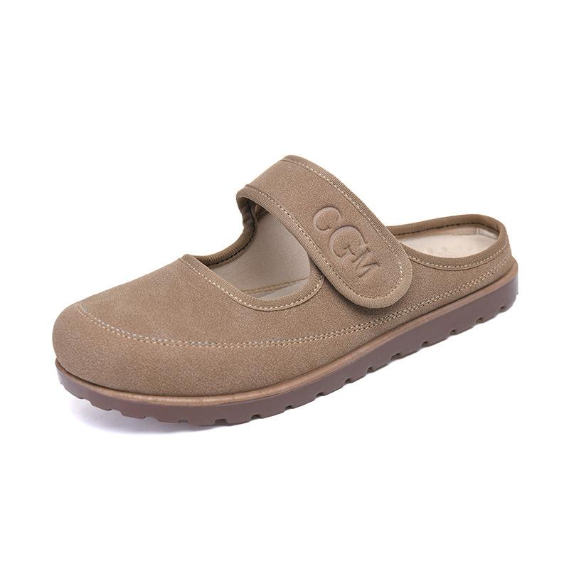 Xiaoxiangfeng Round Head Flat-bottomed Casual Single Shoes Women's 2025 New Summer Mother Shoes Soft-soled Breathable Half-pack Slippers Women
