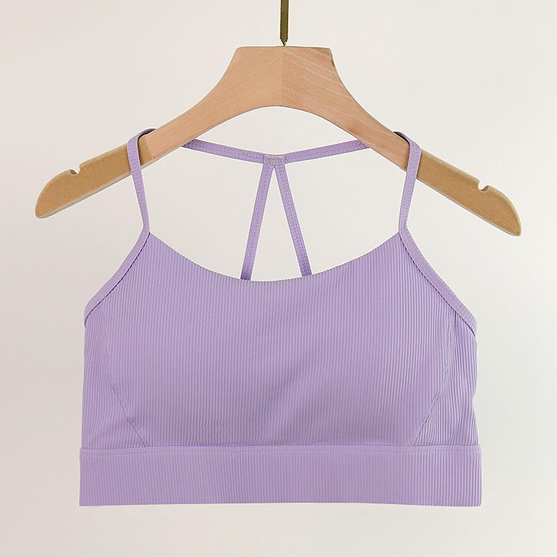 Women's Threaded Sports Bra with Thin Straps & Stylish Back - Fashionable One-Piece Yoga Camisole for Summer