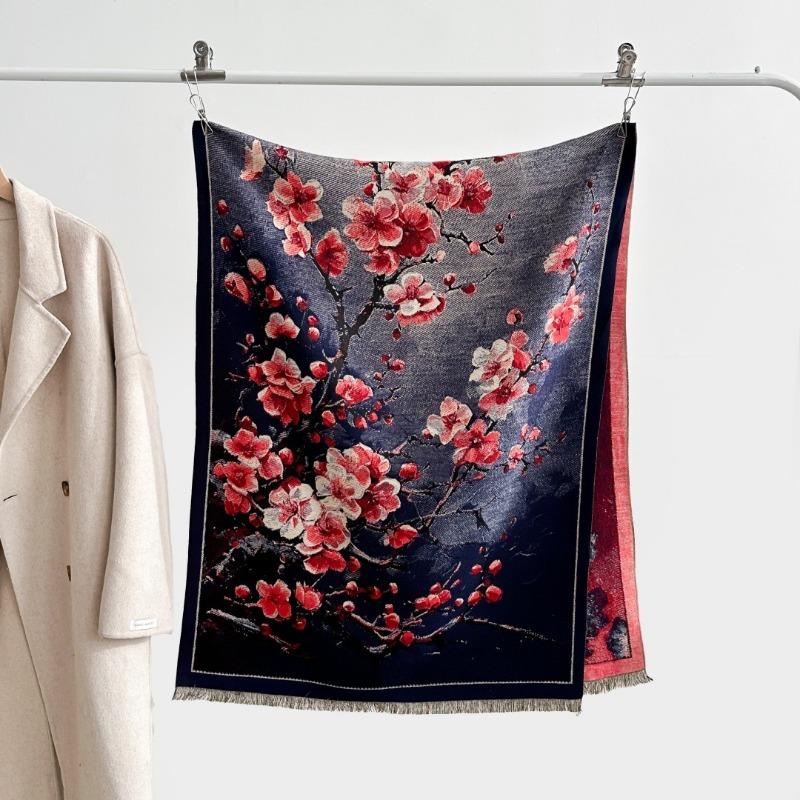 Autumn and winter new double-sided color oil painting series imitation cashmere thickened warm scarf women's air conditioner shawl
