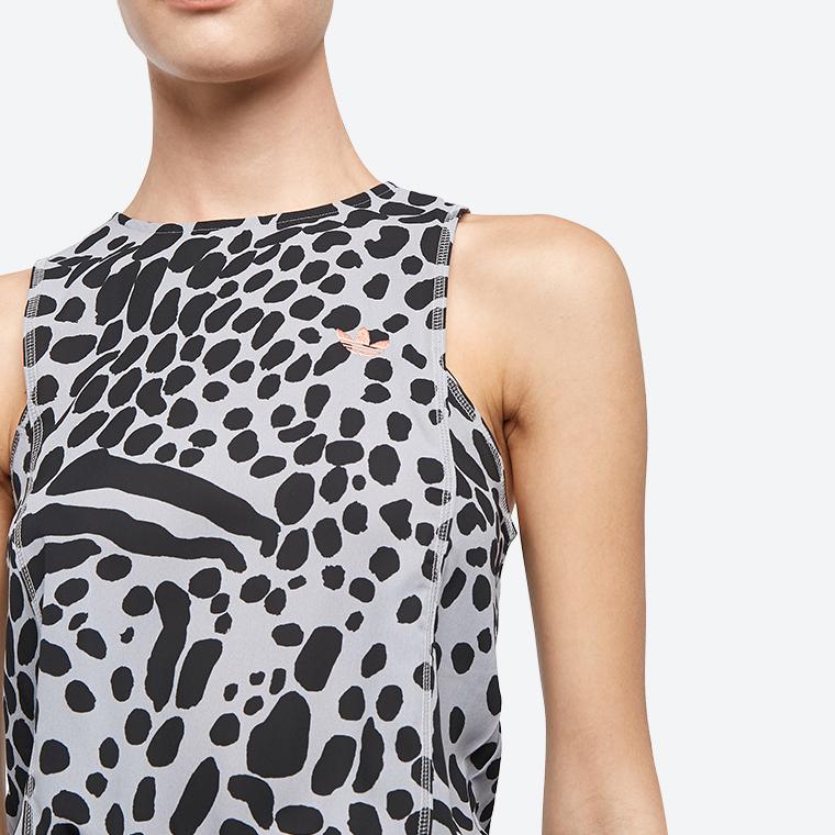 Adidas Originals Drei Streifen Muster Allover-Print Logo Gestickt Ärmelloser Jumpsuit Damen Jumpsuit Mittelgrau S19992