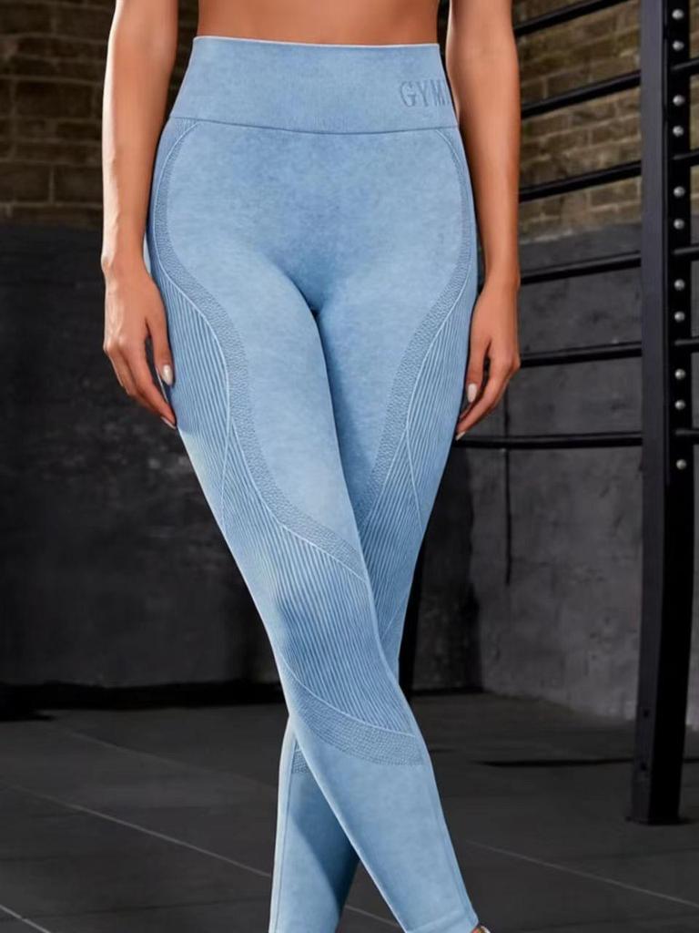 Seamless Women's Yoga Pants: Sand Washed, Quick Dry, Butt Lifting, Tight Fit, Letter Print, Sports Fitness Long Pants