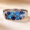 Elegant Blue Color Cluster Ring for Women Dual Tone Zircon Silver Jewelry Fashion Gift