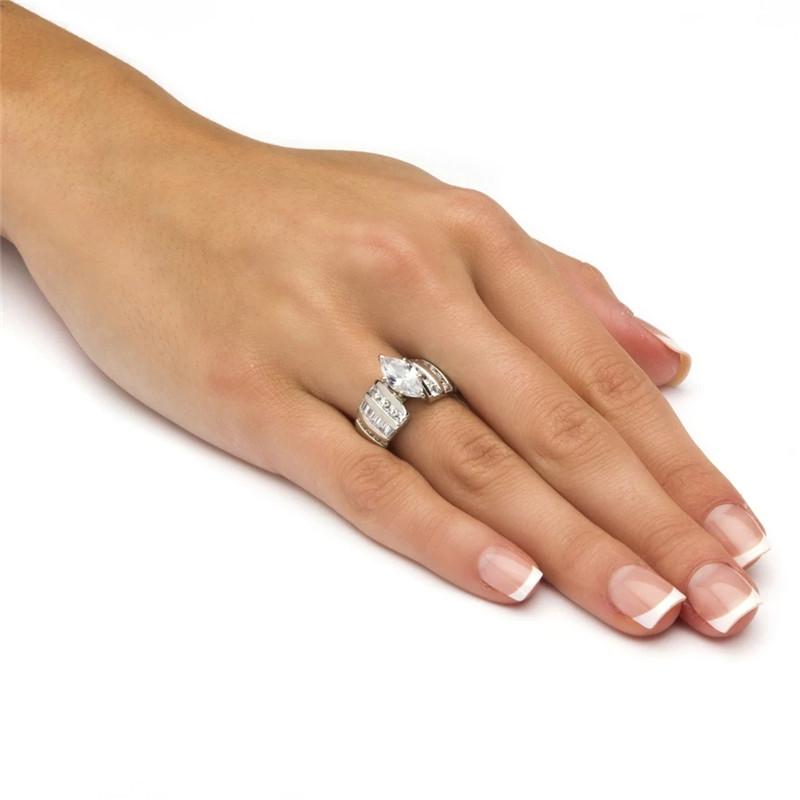 Huitan Luxury Marquise Cubic Zirconia Wedding Rings for Women High-quality Silver Band Modern Design Fashion Rings Jewelry