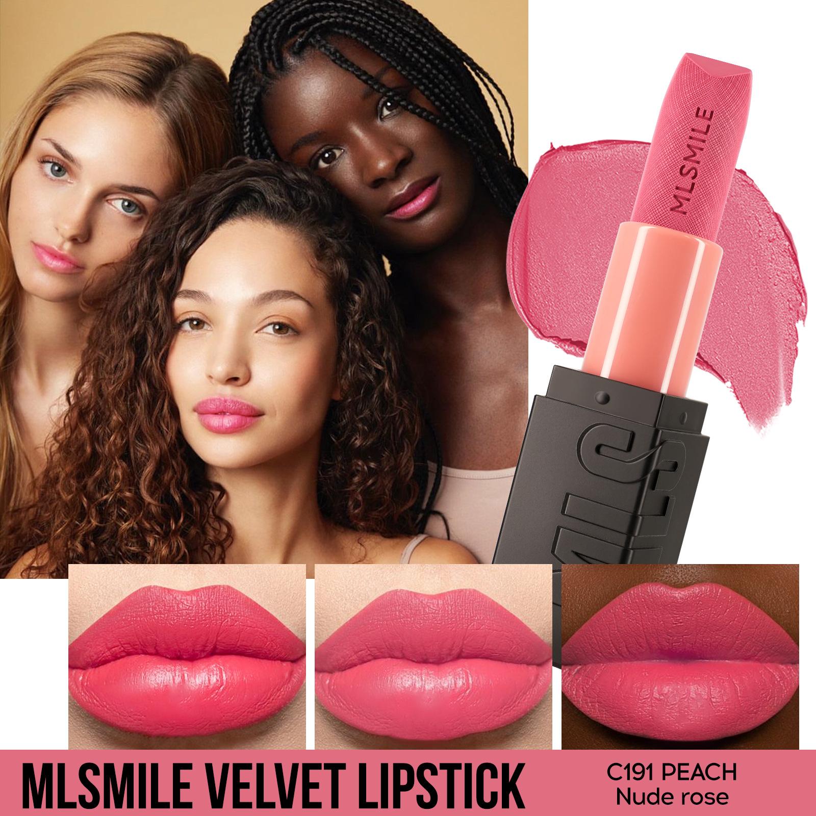 MLSMILE6 Color Embossed Matte Velvet Lipstick Easy to Color Moisturizing Lipstick Natural Nude Lip Gloss 3.6g