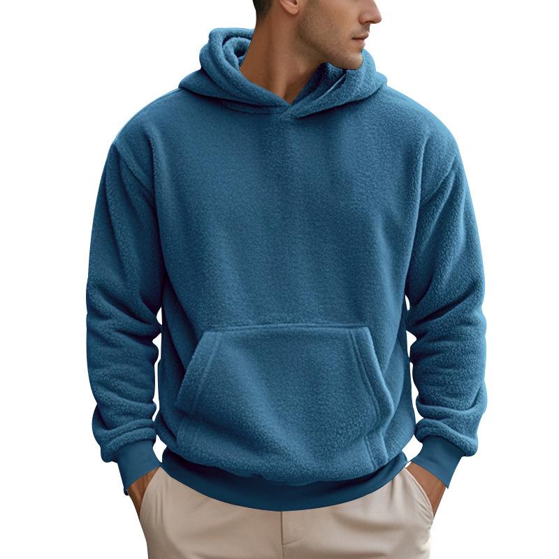 Pánská Sherpa Fleece Mikina s Kapucí Oversized Pulovr Teplá Zimní Mikina s Kapsou