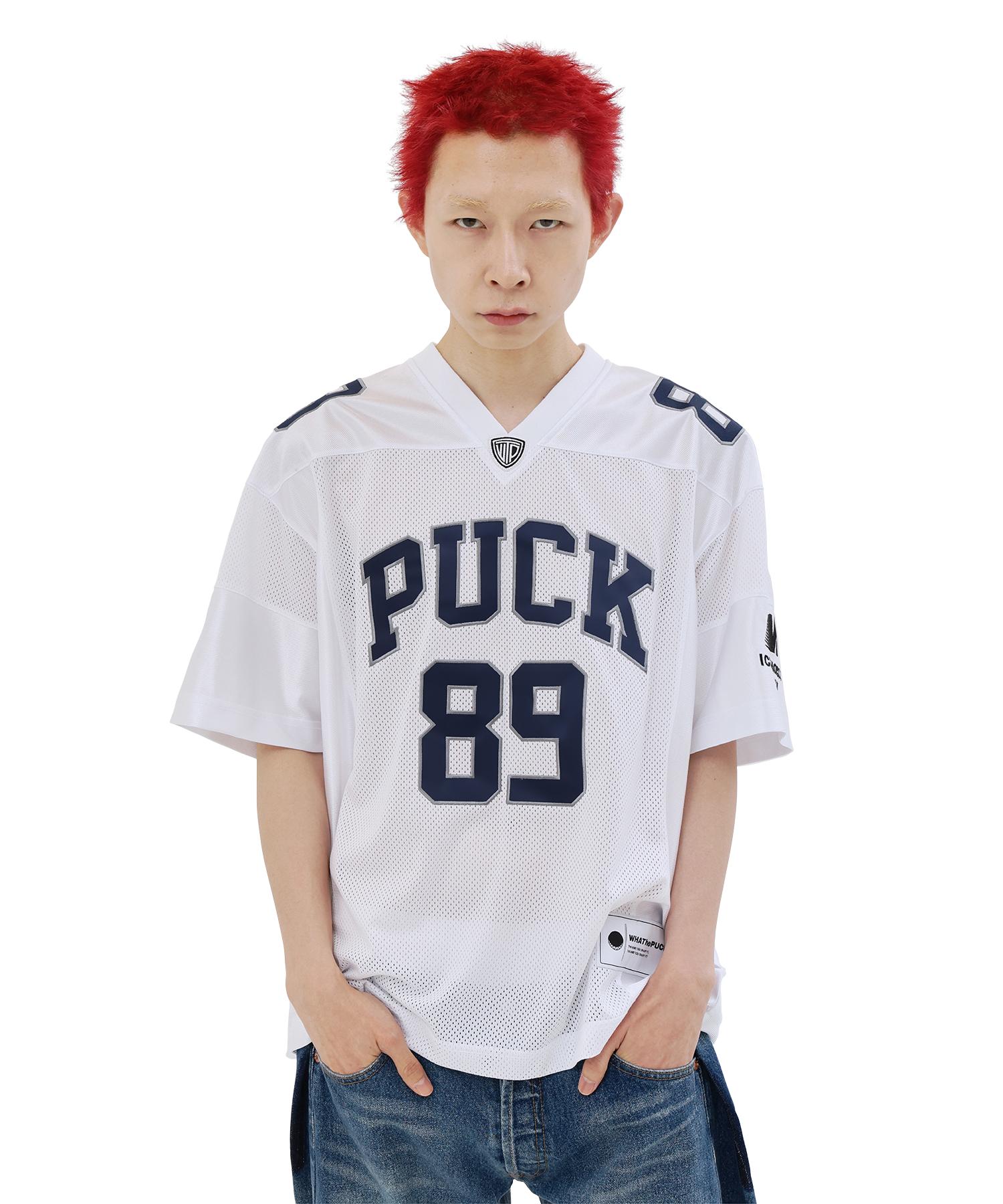 What The Fuck Puck Embroidered Logo Football Style Jersey White L Size