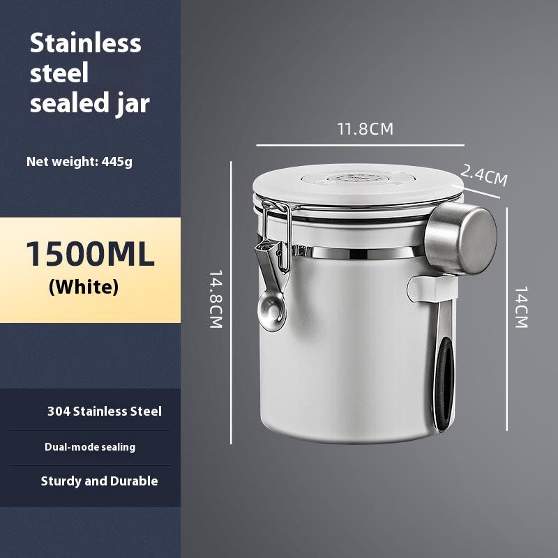 Coffee Beans Vacuum Sealed Jug,Stainless Steel Food Airtight Container forKitchenware,Portable Grain Storage Can for Kitchen