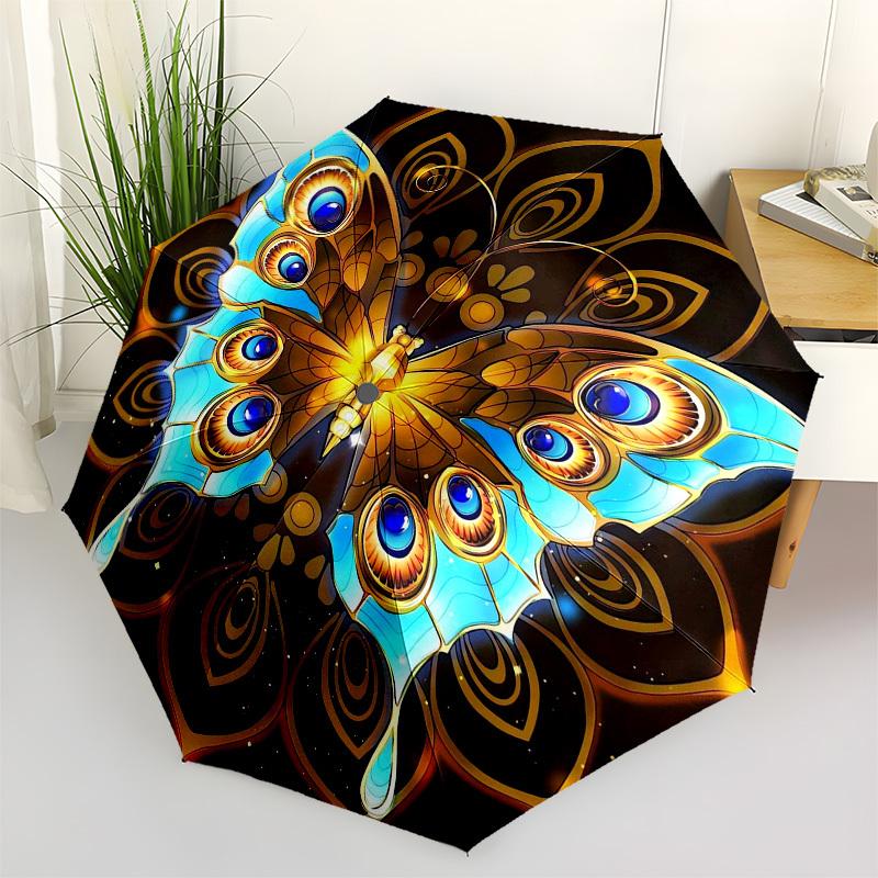 

1pc Golden Butterfly Mandala Umbrella with Plastic Handle,Vibrant Cartoon Pattern,Multi-functional UmbrellaPT020