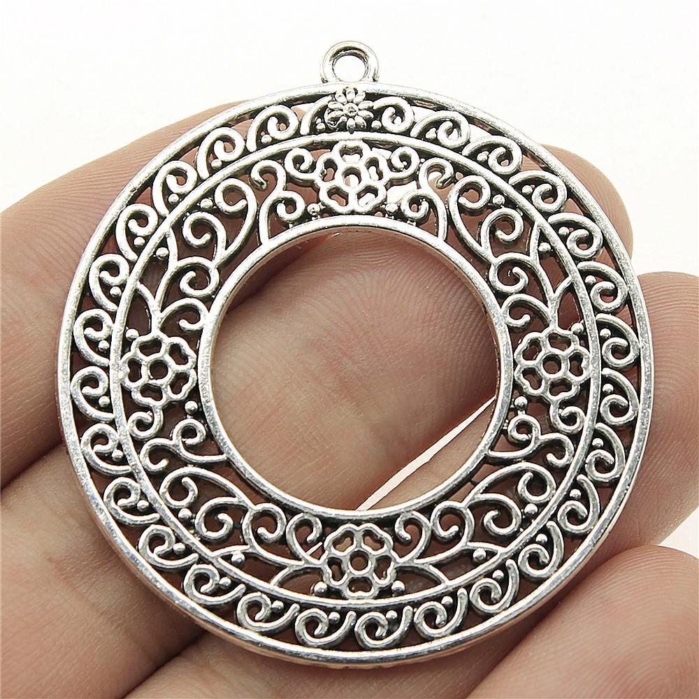 2pcs Big Size Round Hollow Flower Charms Pendant For Jewelry Making Necklace Earring Making