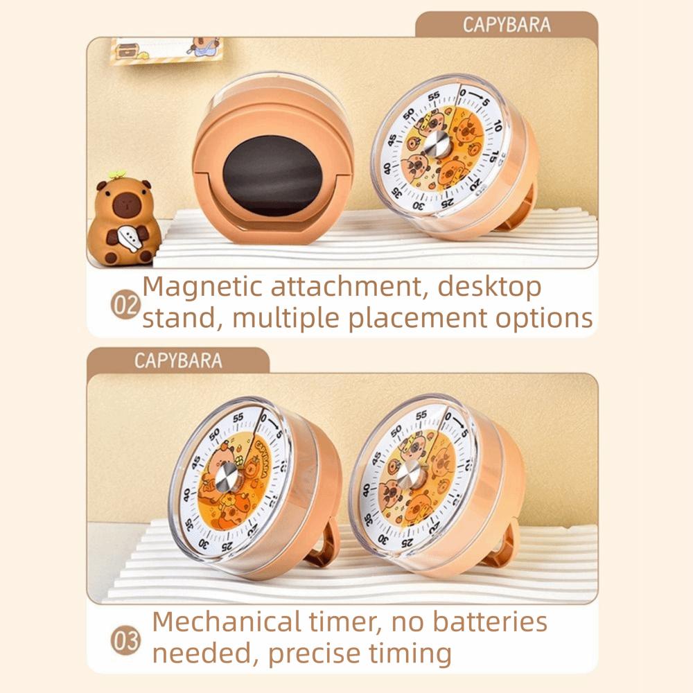 Silent Operation Mechanical Manual Digital Timer Magnetic Base Mechanical Timer Cartoon Capybara Countdown Timer Round Portable