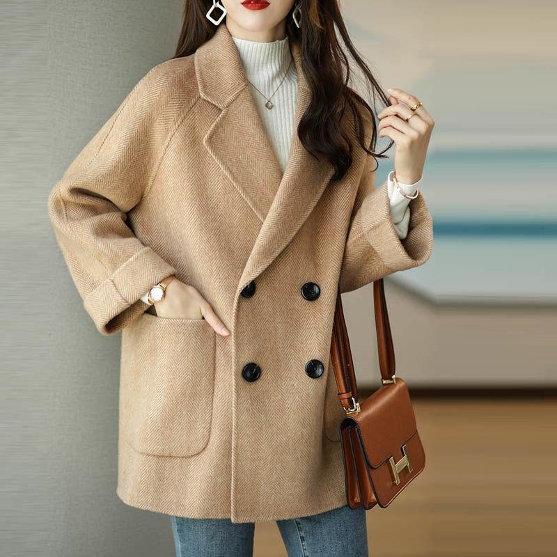 Woolen coat women's autumn and winter Korean version loose and thin versatile foreign woolen coat thickened medium and long coat