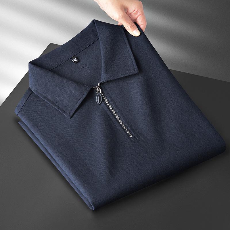 Men s Premium Cotton-Linen Half-Zip Breathable Golf Polo Shirt with Collar and Short Sleeves M