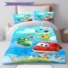 Super Wings Vzor Povlečení Sada Prošívaných Dek Quilt Cover Povlak na Polštář Domácí Dekorace Dárek (1 * povlak na peřinu + 2 * povlak na polštář, bez jádra)