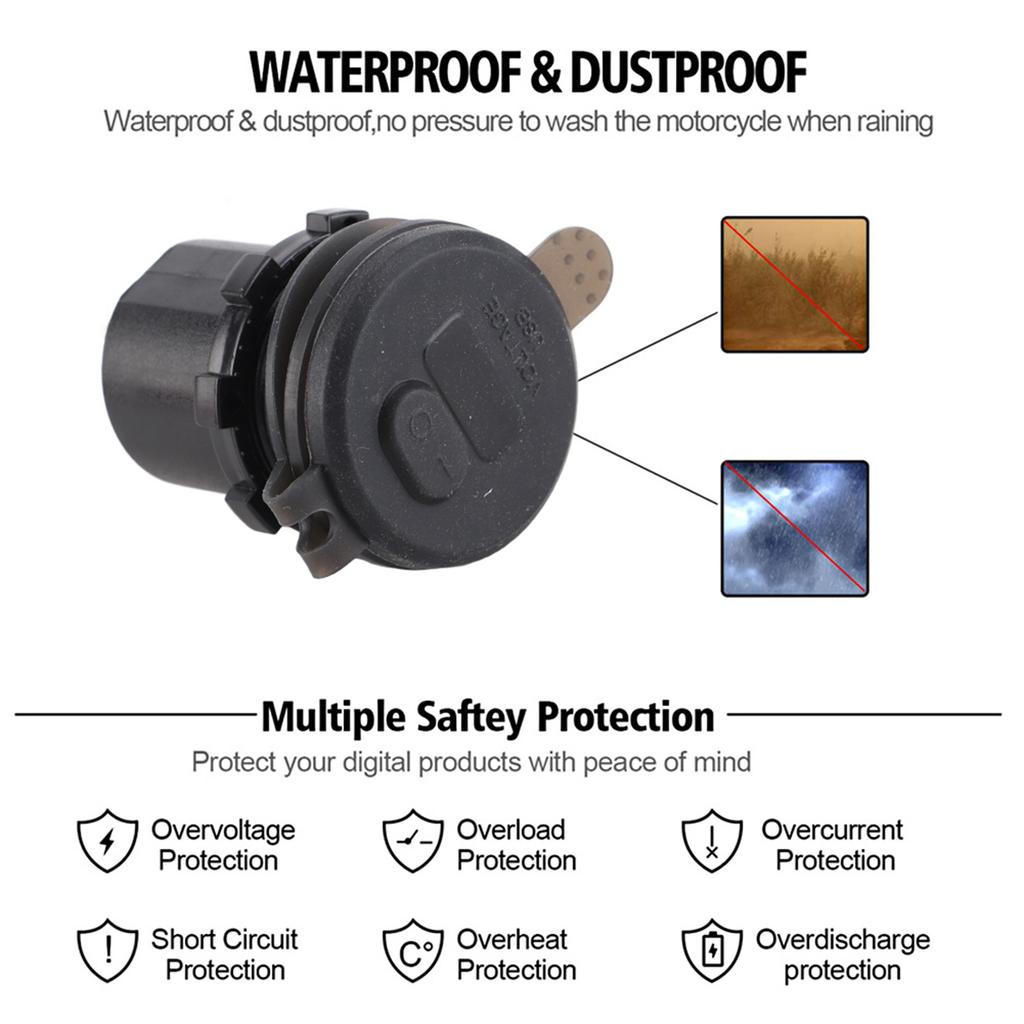 12V IP66 3.0A LED Digital Phone Charger Independent Switch Adapter with 23.6in Line Red DC12‑24V