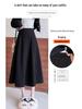 European & American Woolen A-Line Midi Skirt - Korean Style High Waist, Black Pleated Design for Spring/Autumn