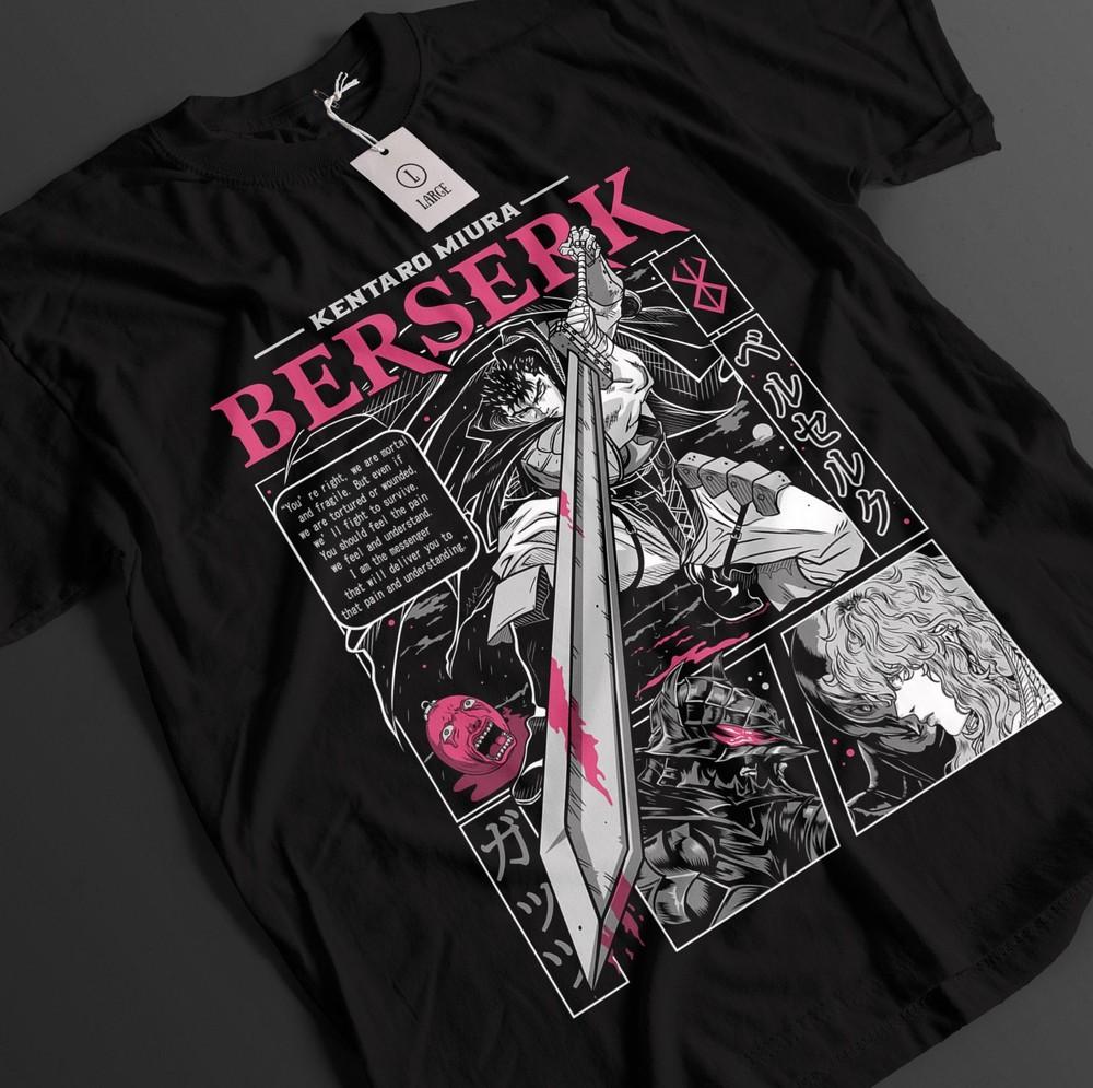 

Футболка Берсерк Футболка Гатс Футболка Каска Топ Воин Аниме Унисекс Футболка M