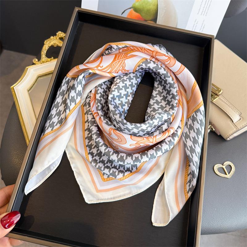 Thousand Birds Plaid Simulation Silk Printing Silk Scarf Square Scarf Premium Shawl Sunscreen Neck Small Square Scarf Head Scarf Female