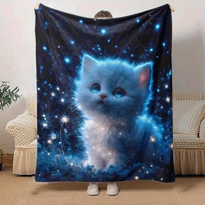 1pc Kitten Printing Lightweight Flannel Blanket, Comfortable and Warm Blanket, for Camping Sofa Bed and Couch Office, Gift