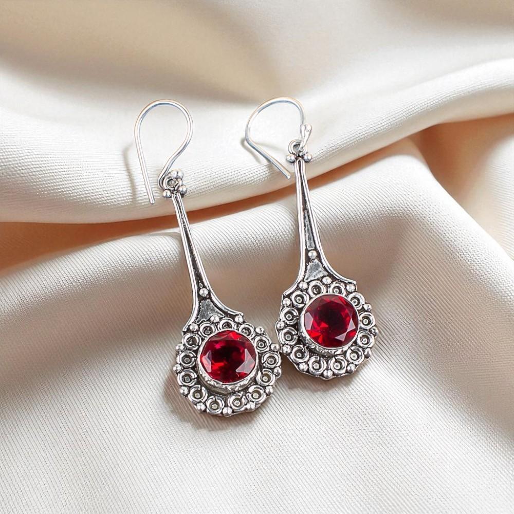 Pink Rubellite Gemstone 925 Sterling Silver Jewelry Handmade Hook Earrings 2.52" EE-77-11