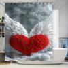 Red Heart with Angel Wings Waterproof Shower Curtain Heat Resistant Machine Washable Non-Transparent 180x180cm
