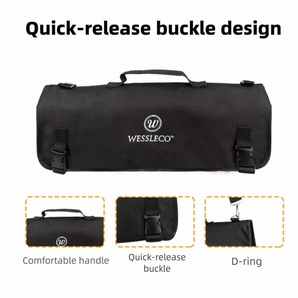 Oxford Material Chef Knife Roll Bag with Shoulder Strap Carry Handle Knife Storage Bag Large Capacity Double Folded Design