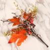 BEIJIALY 6Pcs Fall Floral Picks, Thanksgiving Table Flower Decor Fall Maple Leaves Branches with Pumpkins Berries Decor Fall Silk Leaves Branches for