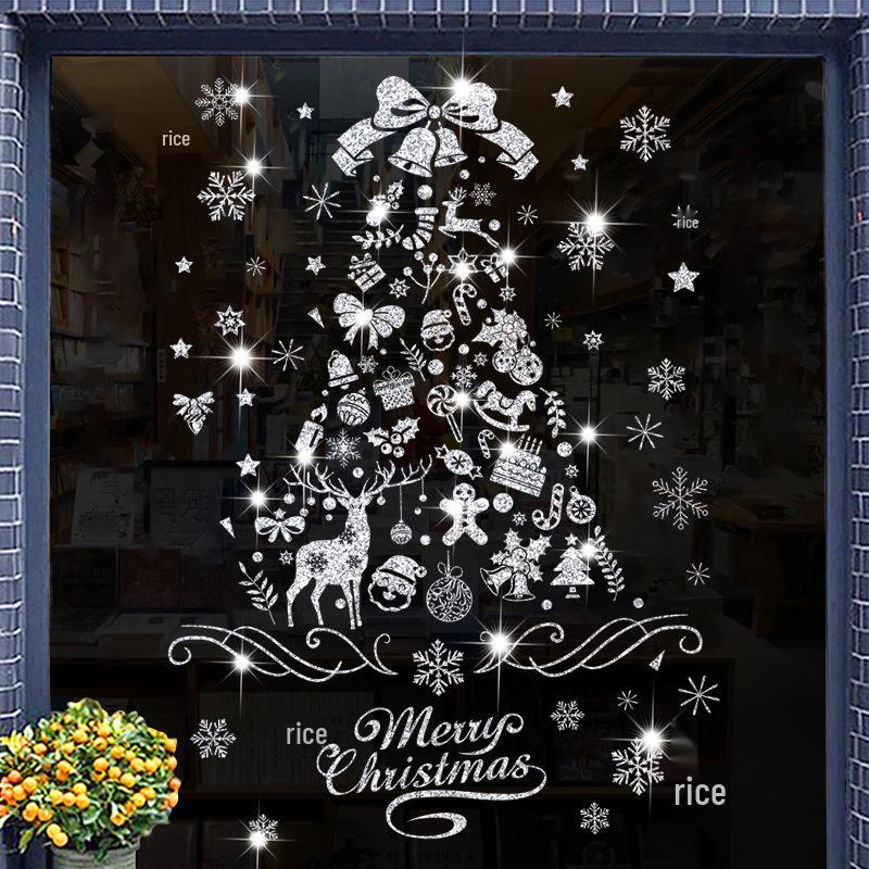 Glittery Gold & Silver Christmas Tree and Snowflake Window Clings