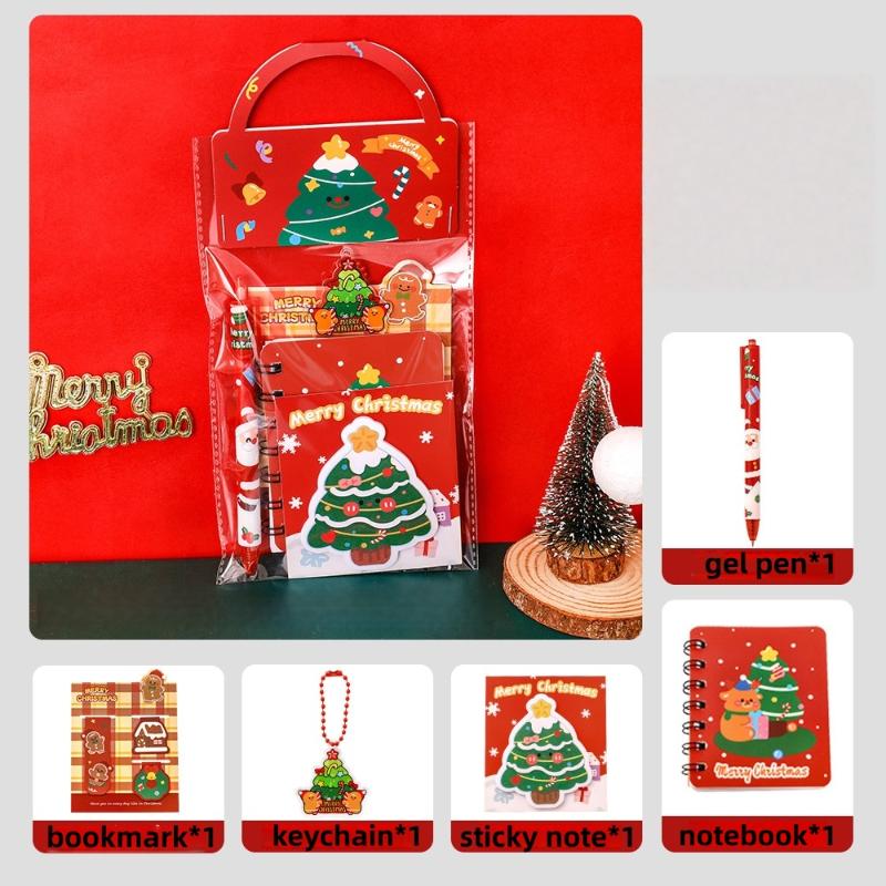 Christmas Stationery Set Kids Cartoon Gel Pen Bookmark Notebook Sticky Note Keychain Set School Supplies Student  Year Gift