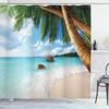 Tenda da doccia per bagno con paesaggio marino, spiaggia tropicale, oceano, foglia di palma, tende da doccia lavabili in tessuto di poliestere, arredamento per la casa