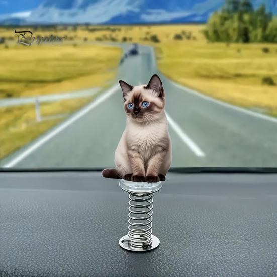 Süßes Geschenk für Katzenliebhaber Auto Armaturenbrett Dekorationen mit Feder-Wackel-Design, 2D Flache Acryl Kätzchen Lebendige Figuren Ornamente, Stabil Selbstklebend