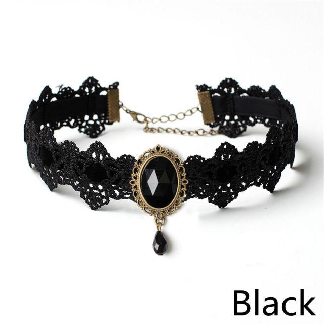 Europeisk og amerikansk overdrevet svart flanell kort halskjede for kvinner Sexy hals smykker Halloween fest krage kjede hals kjede