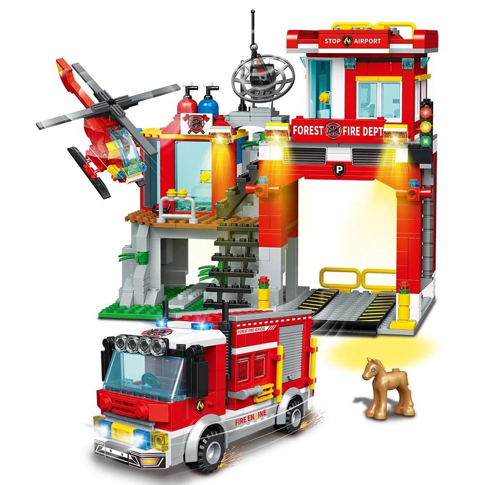 Fire Station City Oceans Blocks Compatible Fire Station Set with Fire Station Fire Helicopter Fire Ship Rescue Boat