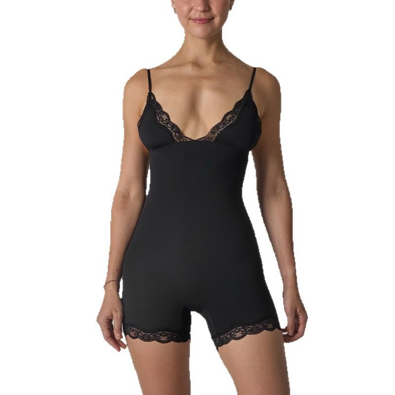 Lace Triangle Cup Bodysuit with Nude-Feel Straps Breathable Innerwear Bodysuit for Women