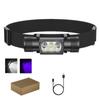 LED Mini Headlamp UV 395nm Power White Purple Headlight 18650 Rechargeable USB Type-C Torch Camping Hunting Flashlight Lamp