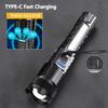Powerful Flashlights Type-c Rechargeable Torch Light High Zoom LED Flashlight Built-in Battery for Camping Emergency Lamp