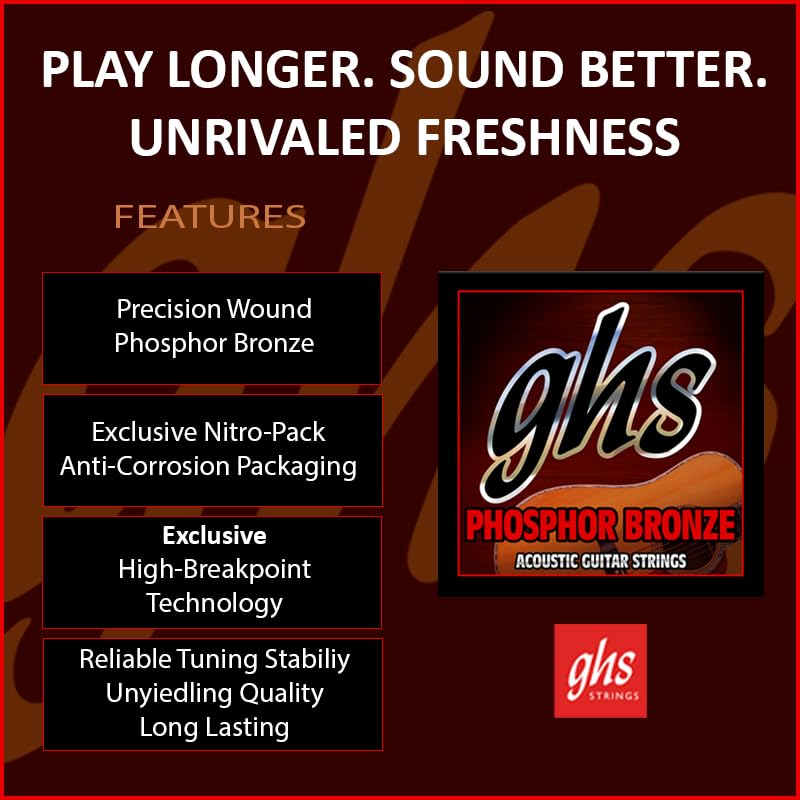 ghs Phosphor Bronze Acoustic Guitar S325 Strings, Light, 12-54,
