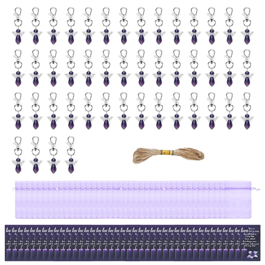 40PCS Purple Guardian Angel Keychains Funeral Memorial Party Favor Gifts With Personalized Cards