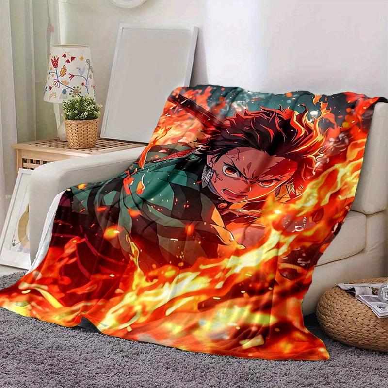 1pc, Anime Demon Slayer Tanjiro Kamado Flame Suit Cosplay Blanket, Home Decor, Couch Throw, Outdoor Blanket, Gift, Flannel Coverlet for Bedroom, Livin