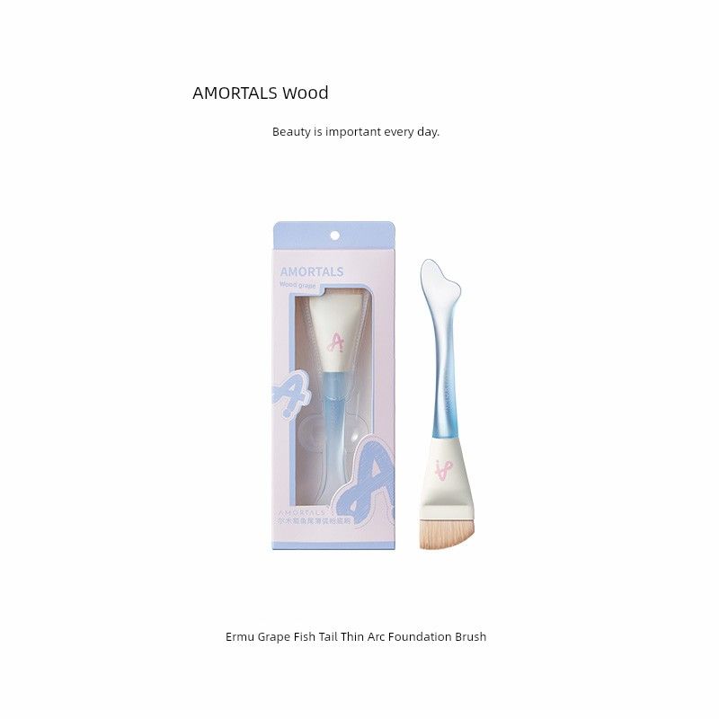 AMORTALS Fishtail Thin Arc Word Powder Foundation Brush plus Palette Flathead Blade Seamless Liquid Foundation Cosmetic Brush Fishtail Thin Arc Foundation Brush