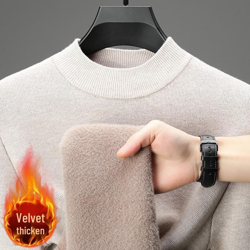Men s Winter Velvet Half-High Collar Sweater - Thick, Warm Casual Knit Base Layer M