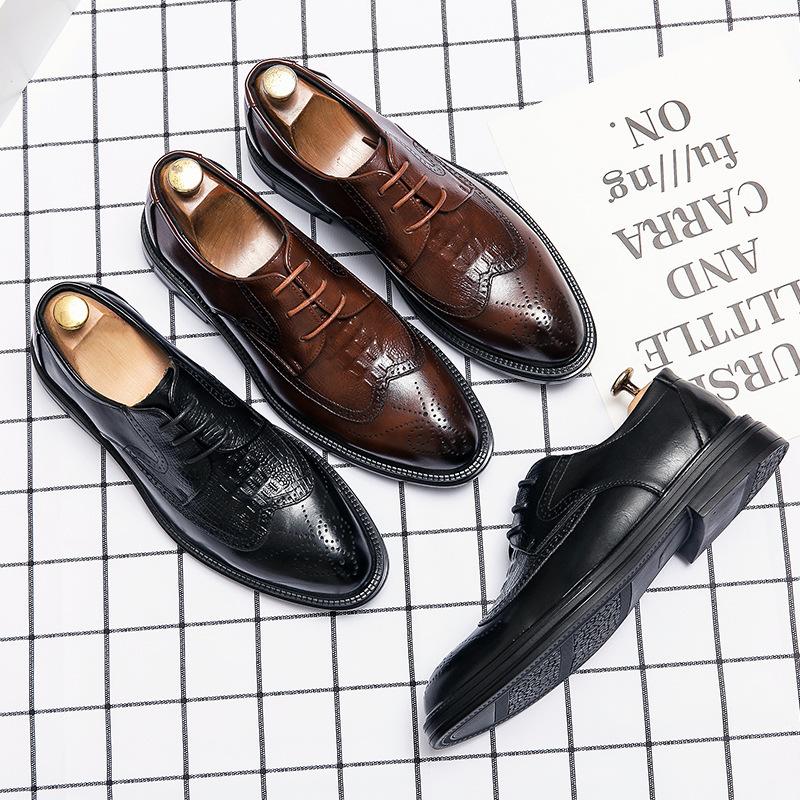 2025 Foreign Trade Brock Korean Edition Trend Small Leather Shoes Men's Leather Shoes Men's British Style Business Casual Suit Brown