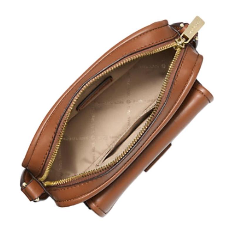MICHAEL KORS Bradshaw Brand Gold Engraved Logo Leather Camera Bag Crossbody Extra Mini Women's Brown